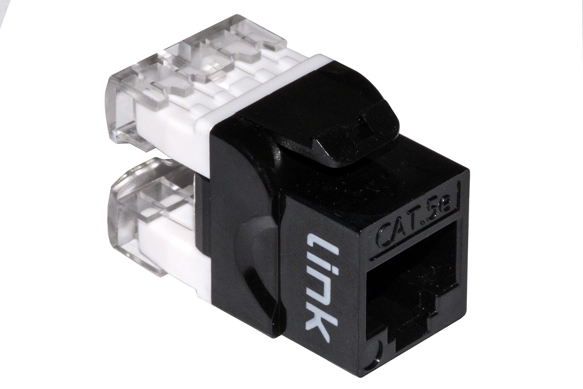 Presa Rete Keystone Jack Rj45 Categoria 5E Utp Colore Nero 180° Contatti Dorati 50 Micron