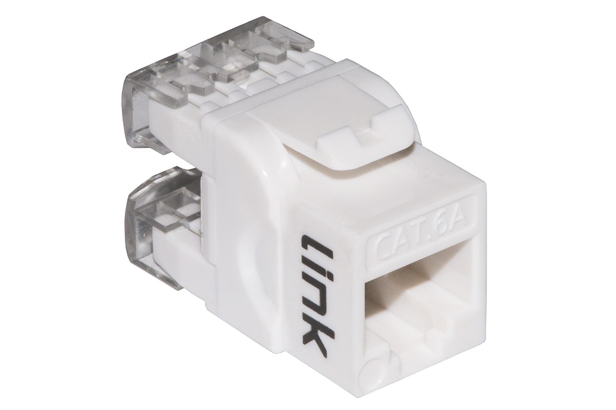 Presa Rete Keystone Jack Rj45 Categoria 6A Utp Colore Bianco 180° Contatti Dorati 50 Micron