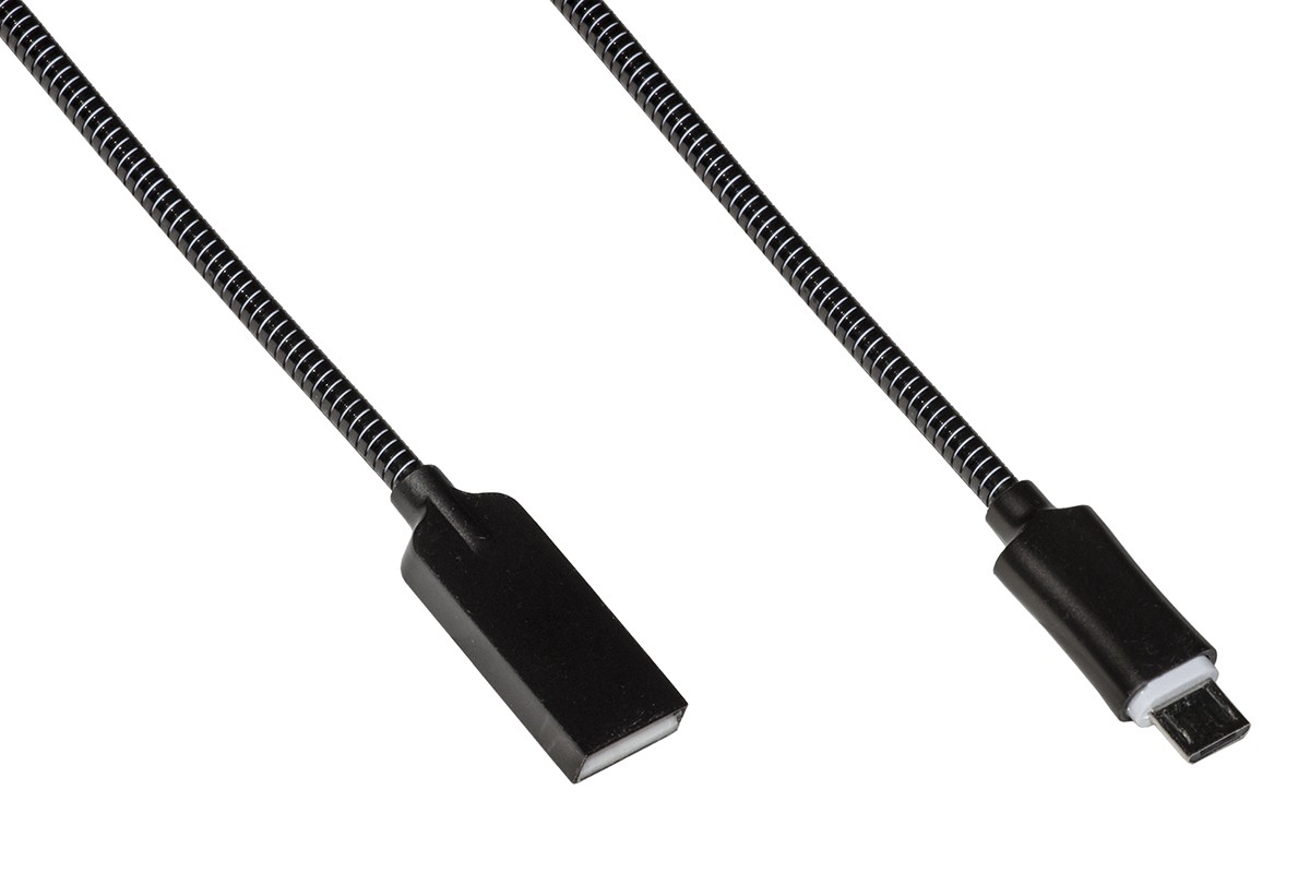 *Cavo Micro Usb Mt 1 Guaina Zinco Alluminio Colore Nero Connettore Schermato
