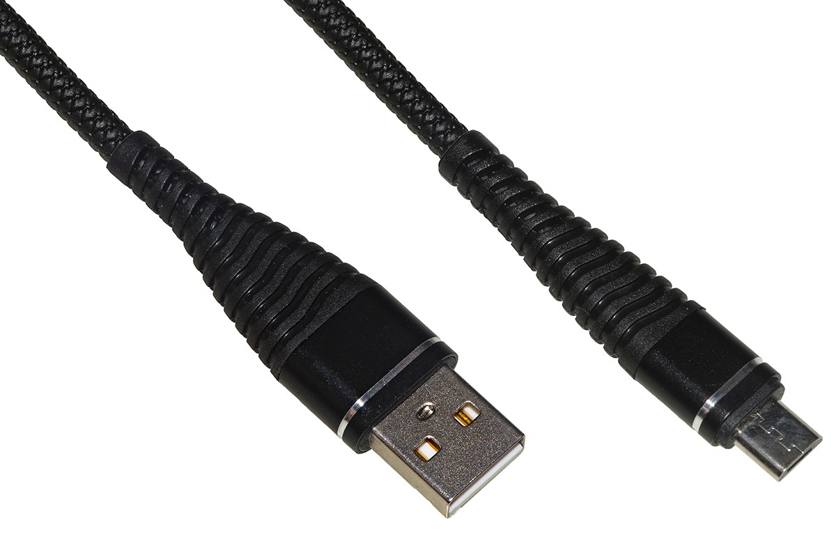 *Cavo Micro Usb Mt 1 Guaina Intrecciata Con Protezione Flessibile Sul Connettore Colore Nero