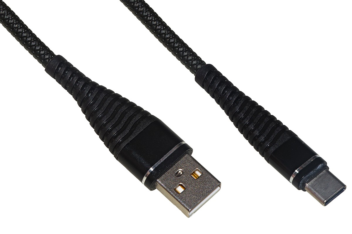*Cavo Usb-C Mt 12 Cavo A Spirale Colore Nero Con Protezione Flessibile Sul Connettore
