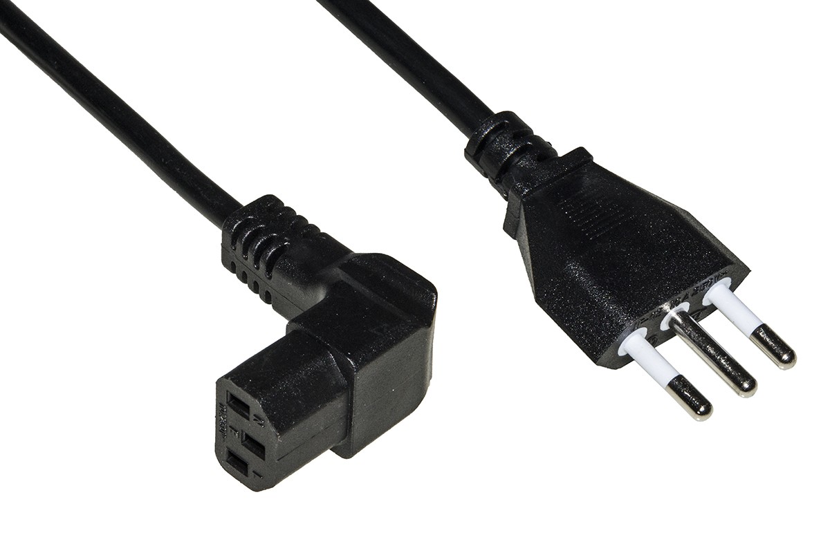 Cavo Alimentazione Spina Italiana Tripolare 10 A - Presa 90 Gradi Iec Mt.1.8