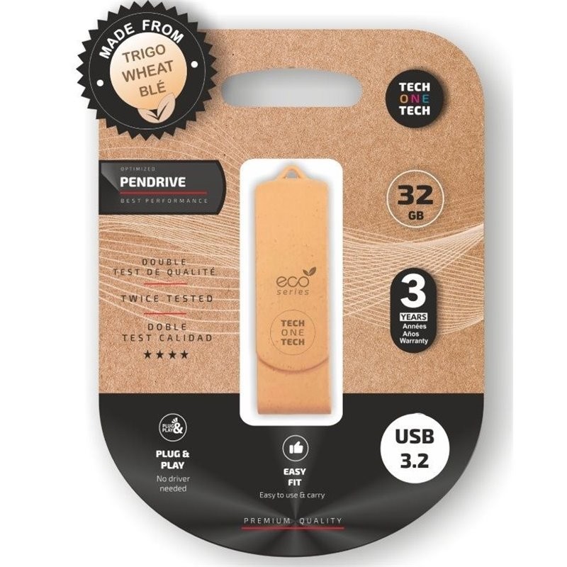 TechOneTech ecoTech Memoria USB 3.2 32GB (Pendrive) - Fatto con paglia di grano