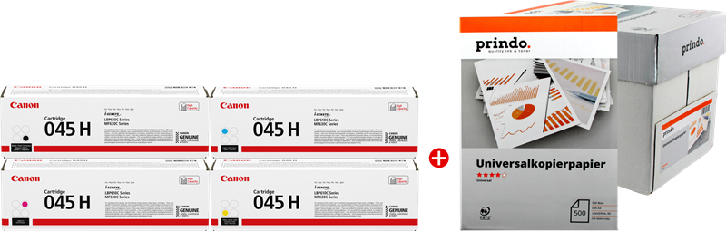 Canon Value Pack nero / ciano / magenta / giallo 045H MVCP + Prindo carta universale 2500 fogli 9400 pagine