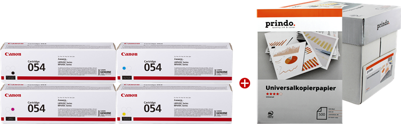 ORIGINALE Canon Value Pack nero / ciano / magenta / giallo 054 MCVP + Prindo carta universale 2500 fogli