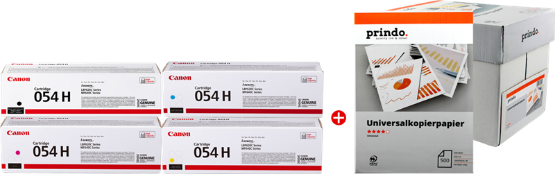 Canon Value Pack nero / ciano / magenta / giallo 054H MCVP + Prindo carta universale 2500 fogli 10000 pagine
