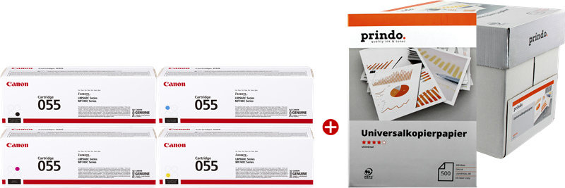 Canon Value Pack nero / ciano / magenta / giallo 055 MCVP + Prindo carta universale 2500 fogli 8600 pagine