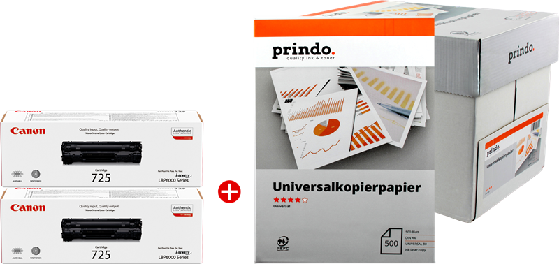 Canon Value Pack nero / Bianco 725 MCVP + Prindo carta universale 500 fogli