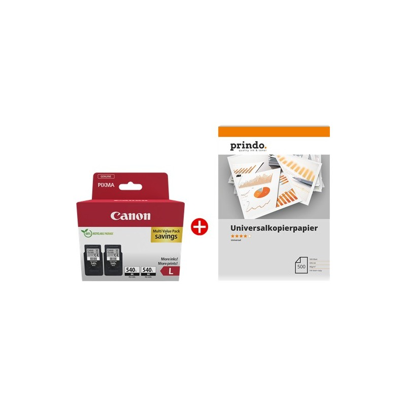 ORIGINALE Canon Value Pack nero / Bianco PG-540L Twin MCVP + Prindo Universal Papier 500 Blatt 300 pagine