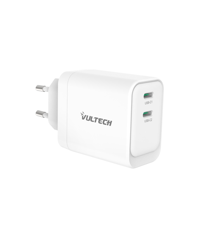 Vultech Caricatore Adattatore Universale 2 X Type-C Pd45 Gan Pps 45W Bianco Compatto