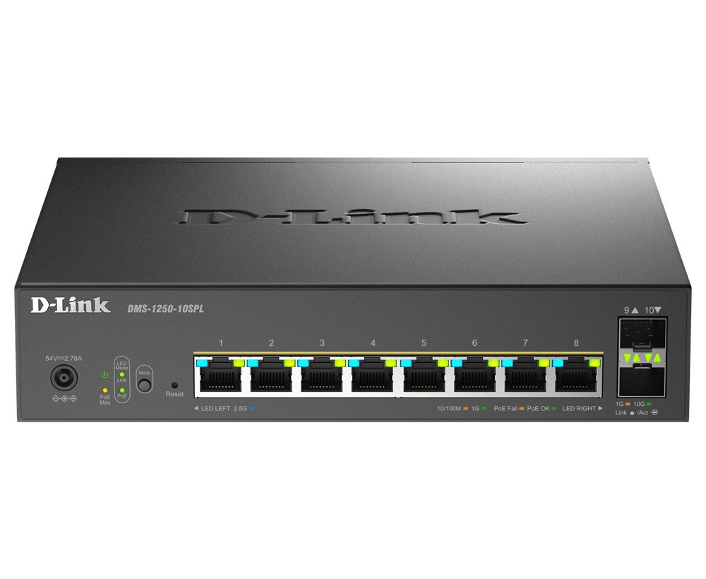 D-Link Switch 10-Port Multi-Gigabit Smart Managed Poe+  Including 8 Multi-Gigabit 2.5G Poe And 2 10G