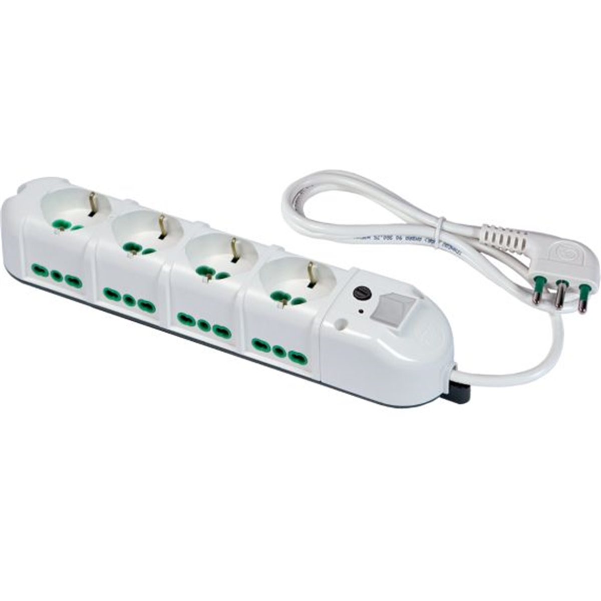 Multipresa 12 Prese Bipasso Con Interruttore Protezione Sovratensioni Spina 90° Ita 16A Bianca