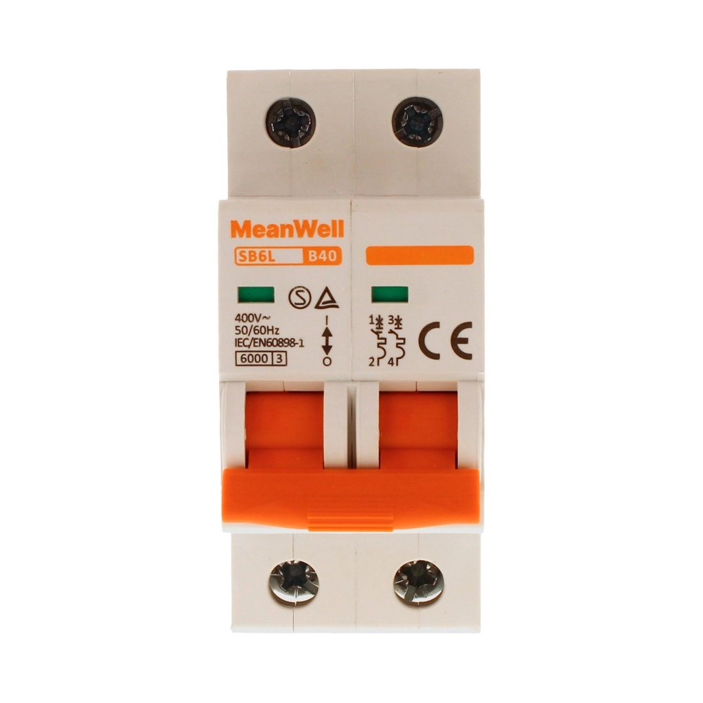 Interruttore Magnetetermico Meanwell Curva B 2P 2M 6Ka B40A Ac 400V Ip20 Iec60898