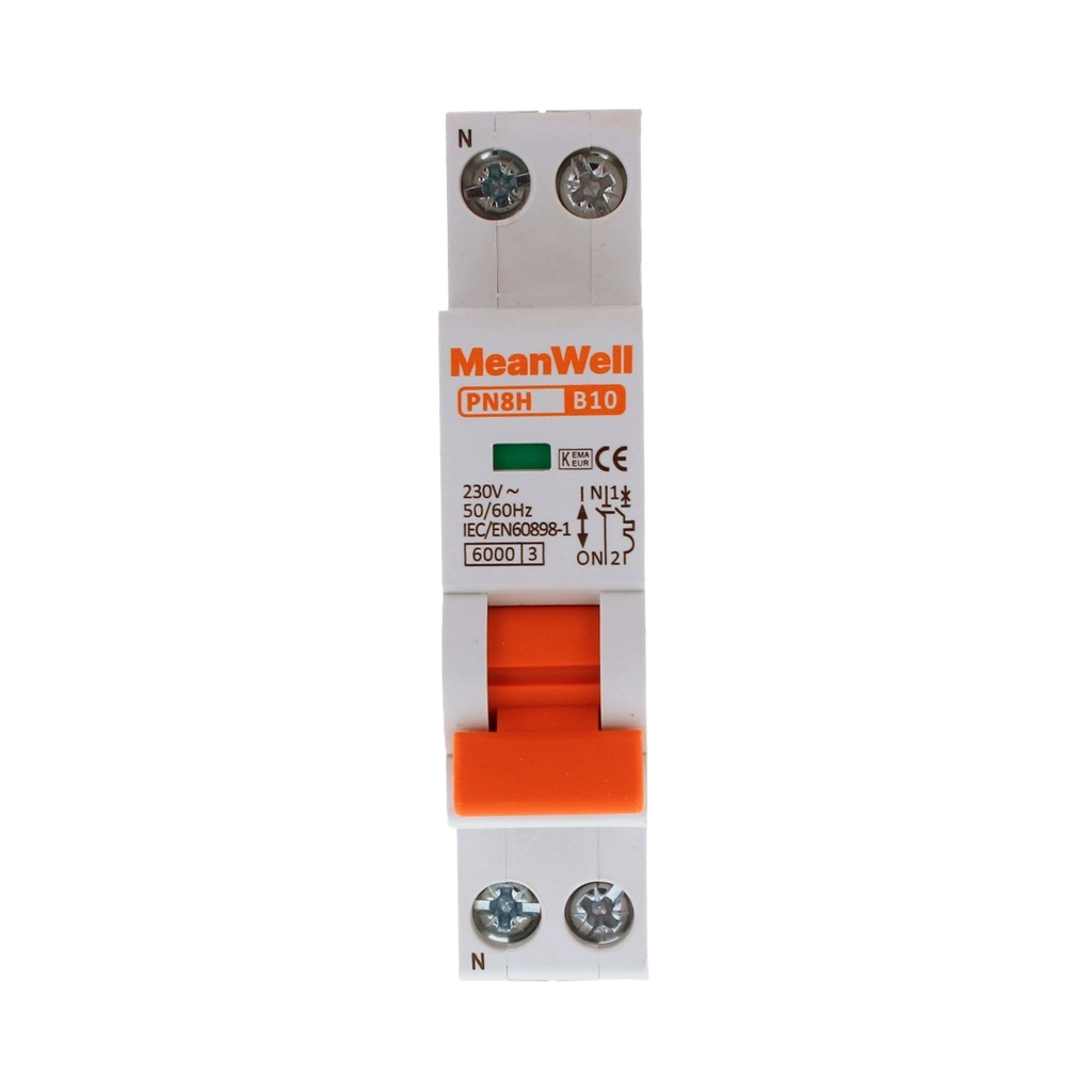 Interruttore Magnetetermico Meanwell Curva B 1 Polo+Neutro 1M 6Ka B10A Ac 230V Ip20 Iec60898