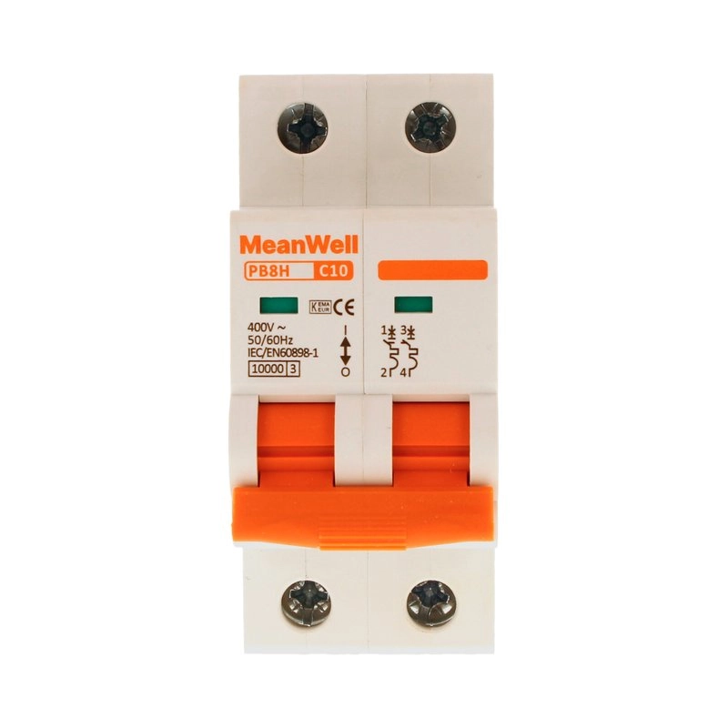 Interruttore Magnetetermico Meanwell Curva C 2P 2M 10Ka C10A Ac 400V Ip20 Iec60898