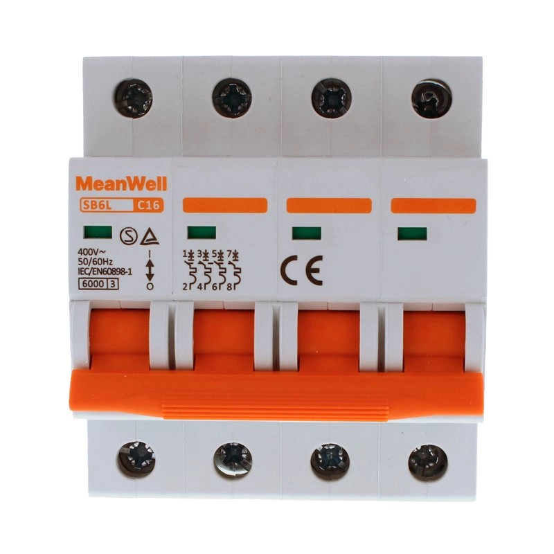Interruttore Magnetetermico Meanwell Curva C 4P 4M 6Ka C16A Ac 400V Ip20 Iec60898