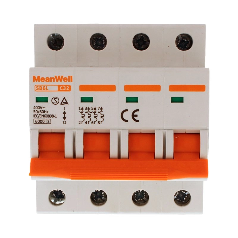 Interruttore Magnetetermico Meanwell Curva C 4P 4M 6Ka C32A Ac 400V Ip20 Iec60898