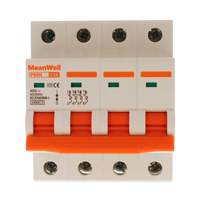 Interruttore Magnetetermico Meanwell Curva C 4P 4M 10Ka C16A Ac 400V Ip20 Iec60898