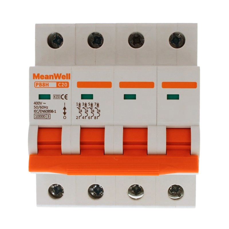 Interruttore Magnetetermico Meanwell Curva C 4P 4M 10Ka C20A Ac 400V Ip20 Iec60898