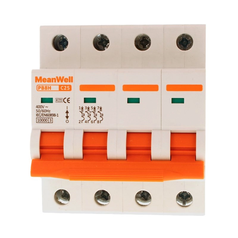 Interruttore Magnetetermico Meanwell Curva C 4P 4M 10Ka C25A Ac 400V Ip20 Iec60898