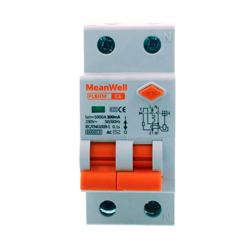 Magnetotermico Differenziale Meanwell Tipo Ac Curva C 1P+N 2M 6Ka C6A 230V