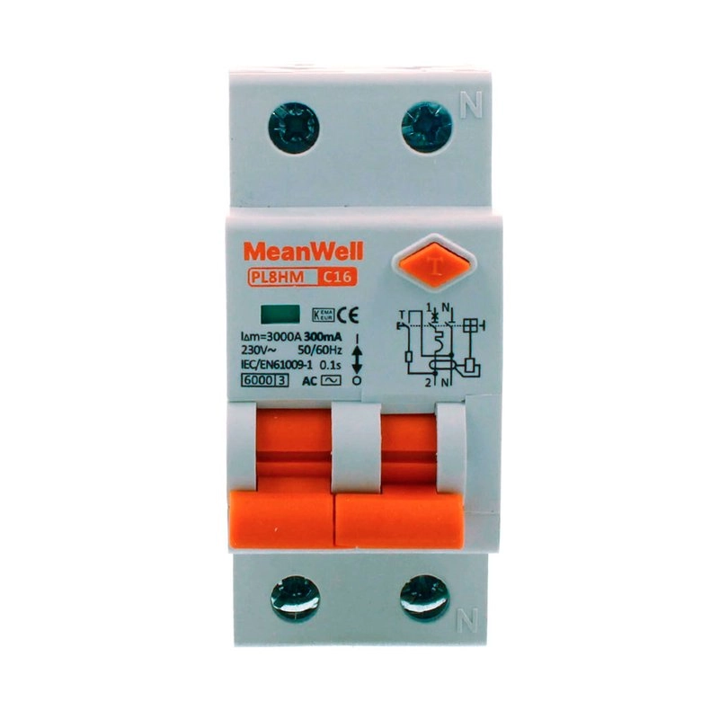 Magnetotermico Differenziale Meanwell Tipo Ac Curva C 1P+N 2M 6Ka C16A 230V