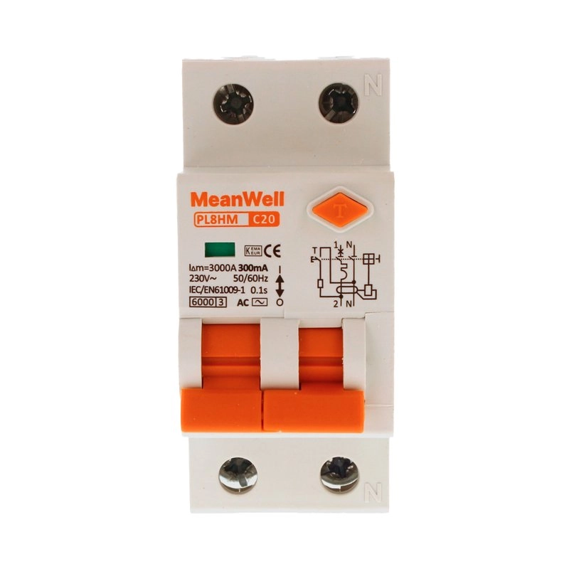 Magnetotermico Differenziale Meanwell Tipo Ac Curva C 1P+N 2M 6Ka C20A 230V