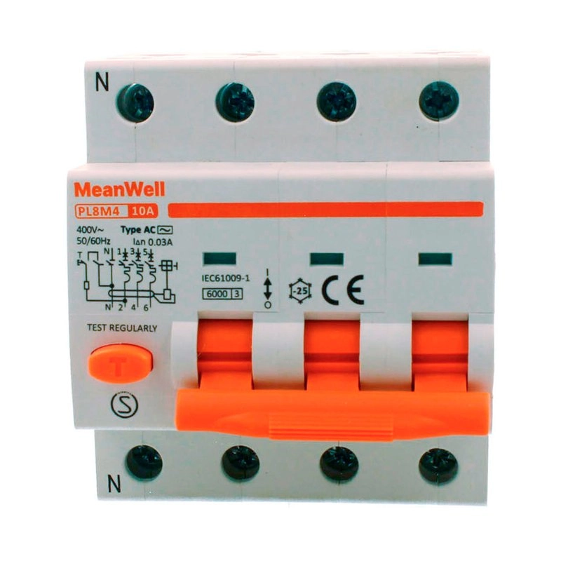 Magnetotermico Differenziale Meanwell Tipo Ac Curva C 3P+N 4M 6Ka C10A 400V