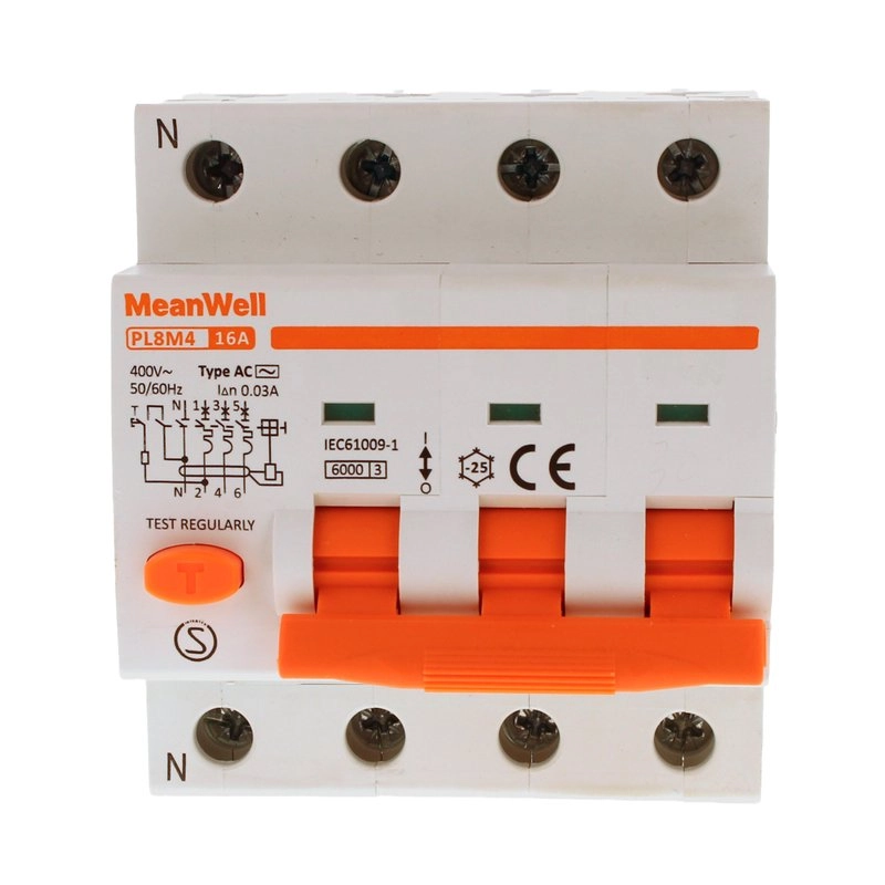 Magnetotermico Differenziale Meanwell Tipo Ac Curva C 3P+N 4M 6Ka C16A 400V