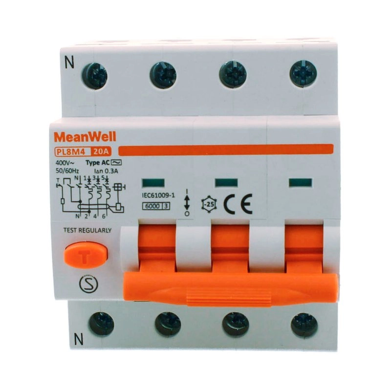 Magnetotermico Differenziale Meanwell Tipo Ac Curva C 3P+N 4M 6Ka C25A 400V