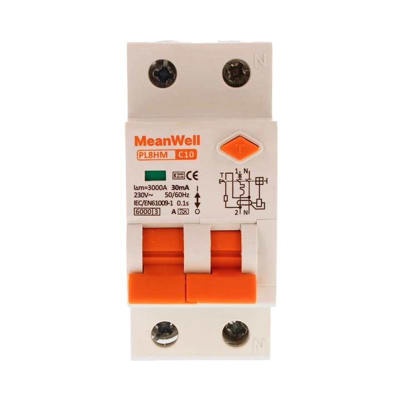 Magnetotermico Differenziale Meanwell Tipo A Curva C 1 Polo+Neutro 2M 6Ka 30Ma C10A 230V Ip20 Iec61009