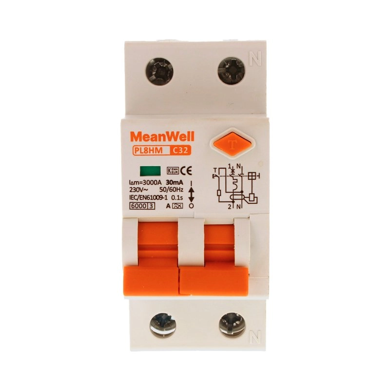 Magnetotermico Differenziale Meanwell Tipo A Curva C 1 Polo+Neutro 2M 6Ka 30Ma C32A 230V Ip20 Iec61009
