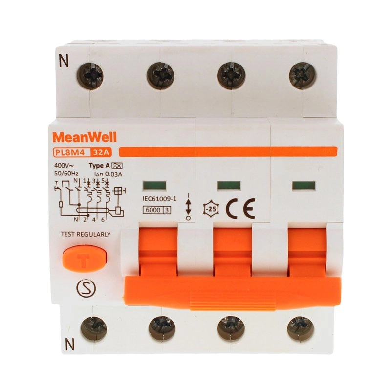 Magnetotermico Differenziale Meanwell Tipo A Curva C 3P+N 4M 6Ka C32A Ac 400V