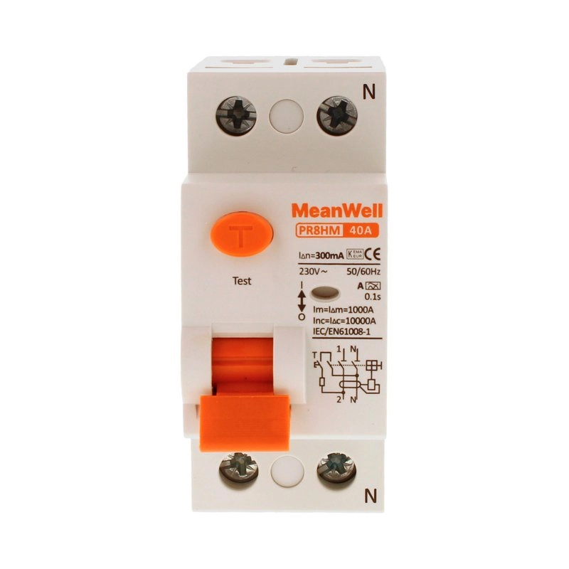 Differenziale Puro Meanwell Tipo A 1P+N 2M 10Ka 300Ma 40A Ac 230V