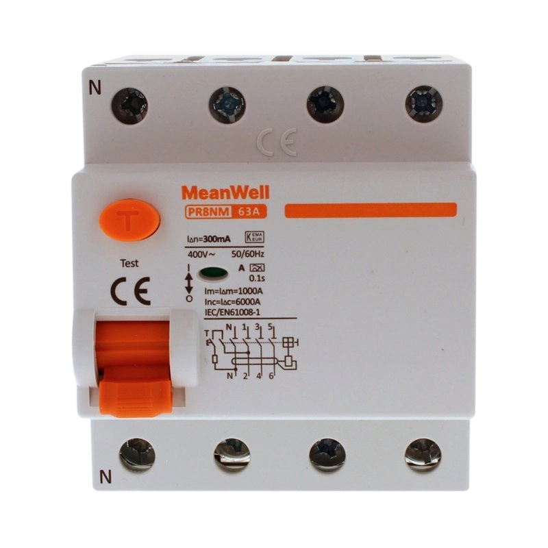 Differenziale Puro Meanwell Tipo A 3P+N 4M 6Ka 300Ma 63A Ac 400V
