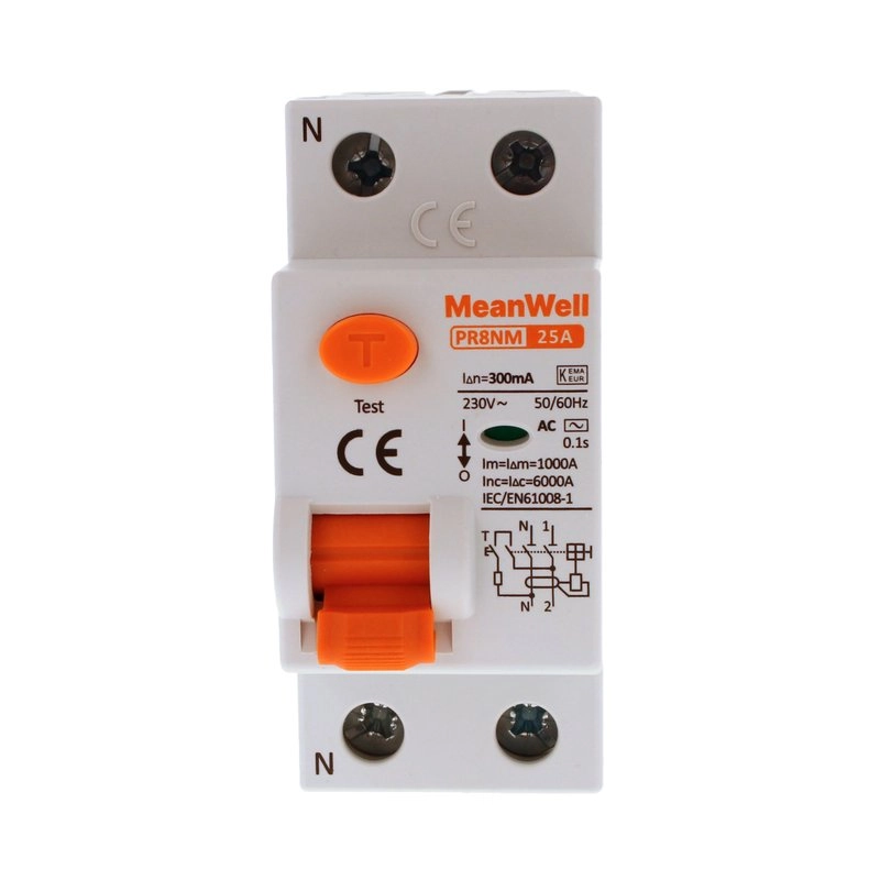 Differenziale Puro Meanwell Tipo Ac 1P+N 2M 6Ka 300Ma 25A 230V
