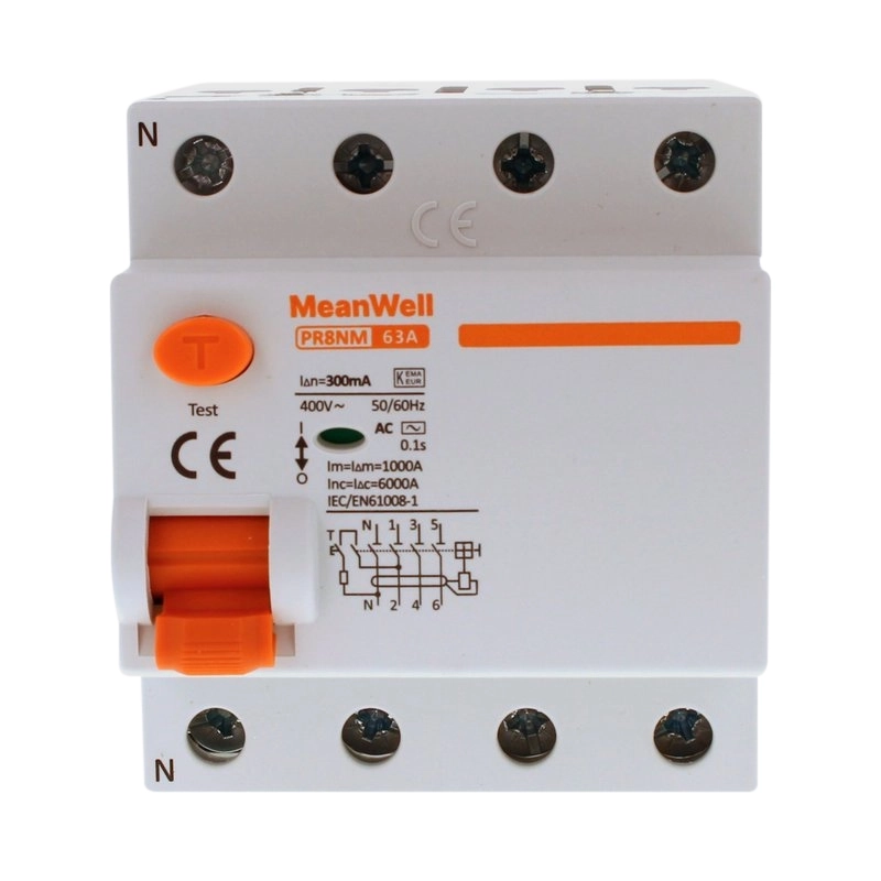 Differenziale Puro Meanwell Tipo Ac 3P+N 4M 6Ka 300Ma 63A 400V
