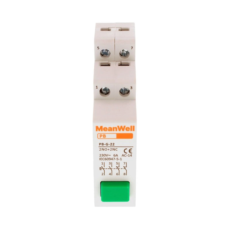 Pulsante Con Spia Luce Led Meanwell Verde 1M 2No+2Nc 16A Ac 230V Ip20 Iec60947