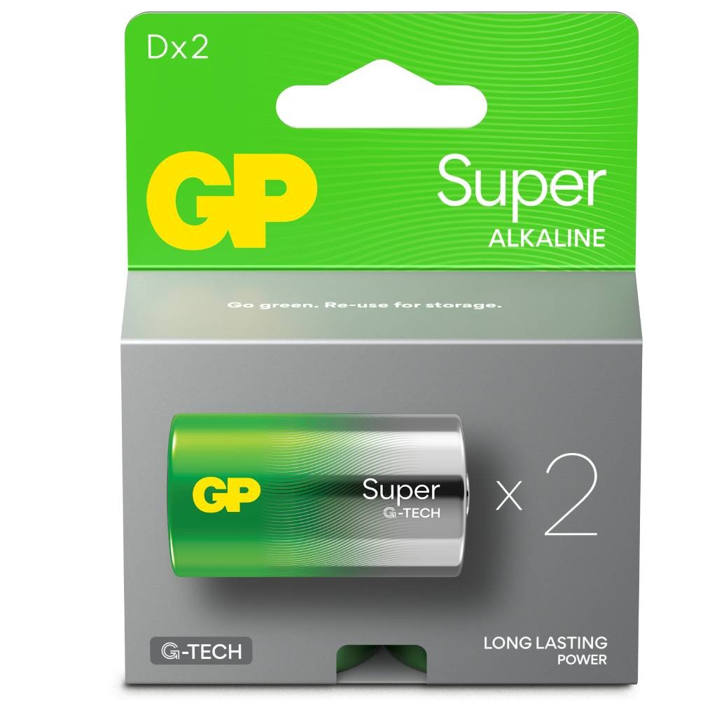 GP Battery Batteria Super Alcalina 15V Torcia D / 13A-U2 / LR20 (Confezione 2 Pezzi)