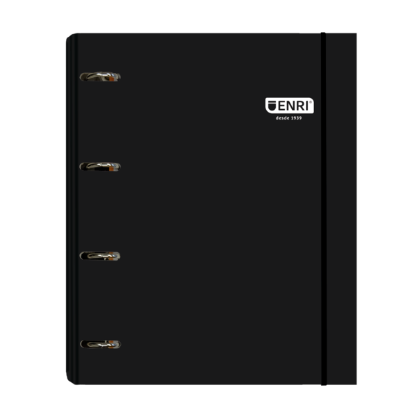 Raccoglitore ad Anelli Enri A4+ con Ricarica da 100 Fogli da 80gr Griglia 5x5 con Fasce Colorate - 4 Anelli 35mm - Copertina Lucida Extra Rigida - Colore Nero