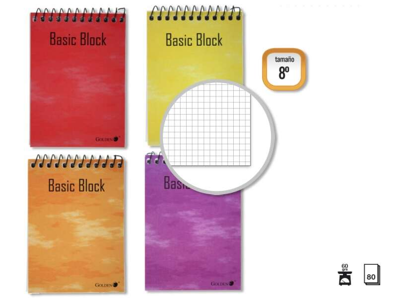 Quaderno a spirale dorato superiore 8º orizzontale (153x102mm) 80 fogli 60gr griglia 4x4 - copertina laminata - margine evidenziato - colori assortiti