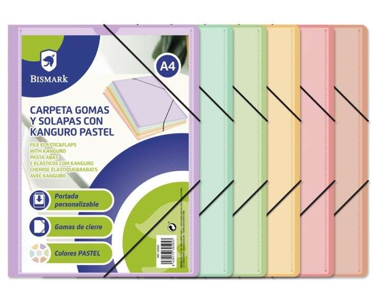 Cartella in gomma Kanguro A4 Bismark con alette - Colori pastello assortiti