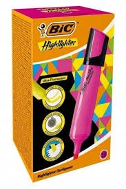 Pennarello Piatto Fluorescente Bic Marking Evidenziatore - Punta a Scalpello - Tratto tra 170 e 480 mm - Inchiostro a Base Acqua - Colore Rosa