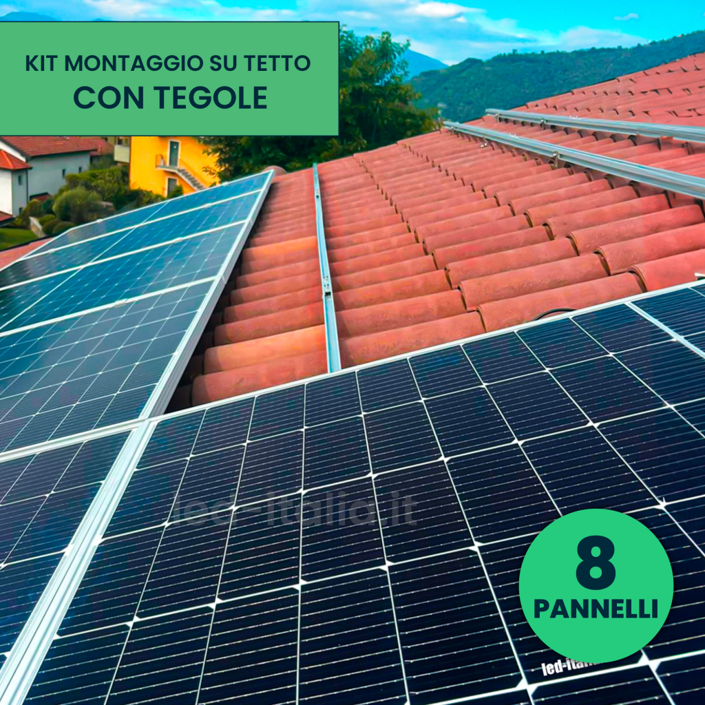 Kit Struttura In Alluminio Per Montaggio 8 Pannelli Fotovoltaici 35Mm Per Installazione Su Tetto Con Tegole
