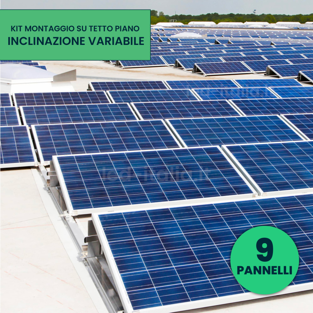 Kit Struttura In Alluminio Per Montaggio 9 Pannelli Fotovoltaici 35Mm Per Installazione Su Tetto Piano Con Inclinazione Variabile