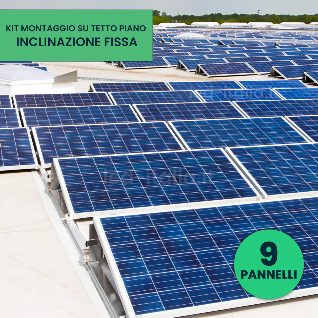 Kit Struttura In Alluminio Per Montaggio 9 Pannelli Fotovoltaici 35Mm Per Installazione Su Tetto Piano Con Inclinazione Fissa