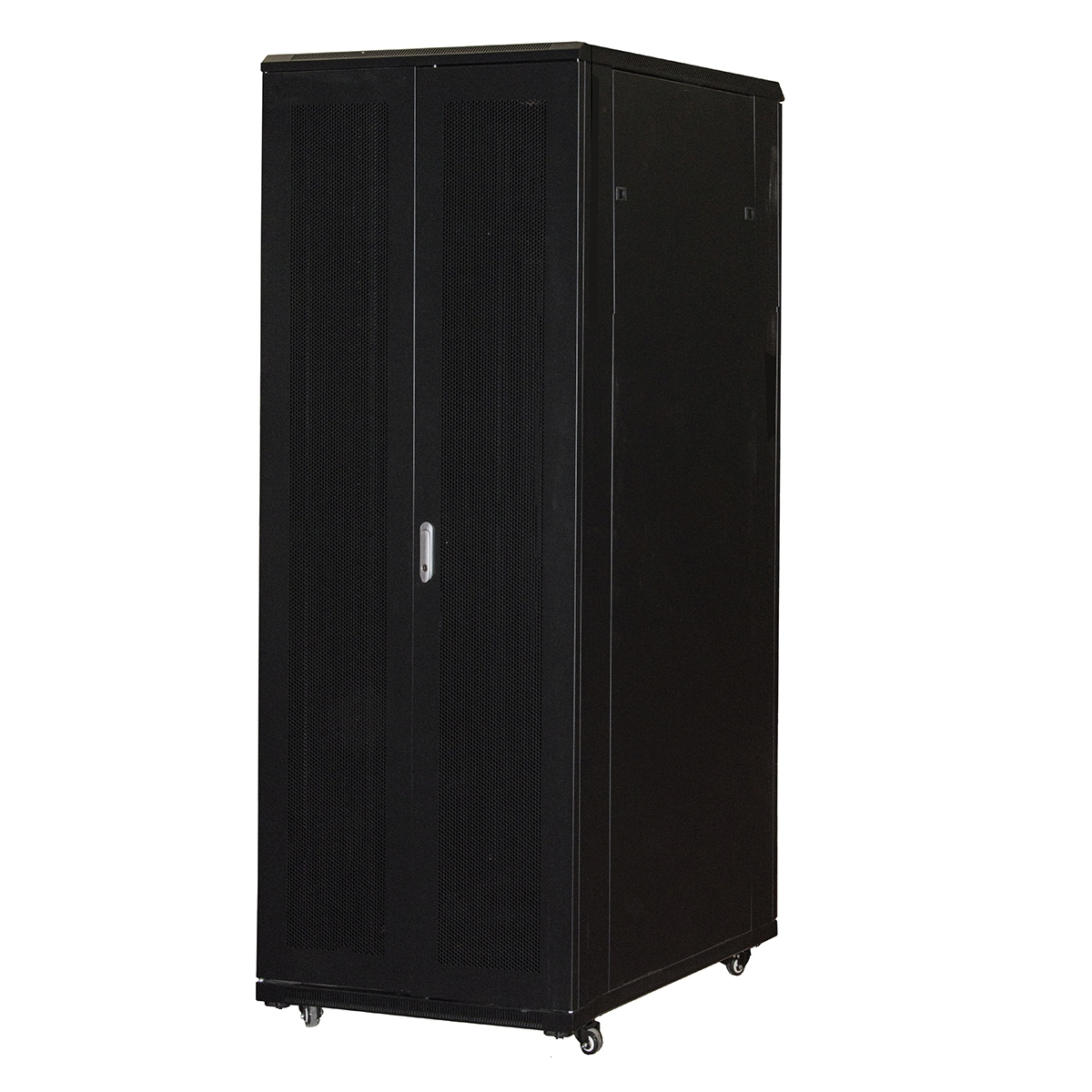 Armadio Rack 42U 800X1200 Porta Doppia Traforata Con 2 Ripiani Nero