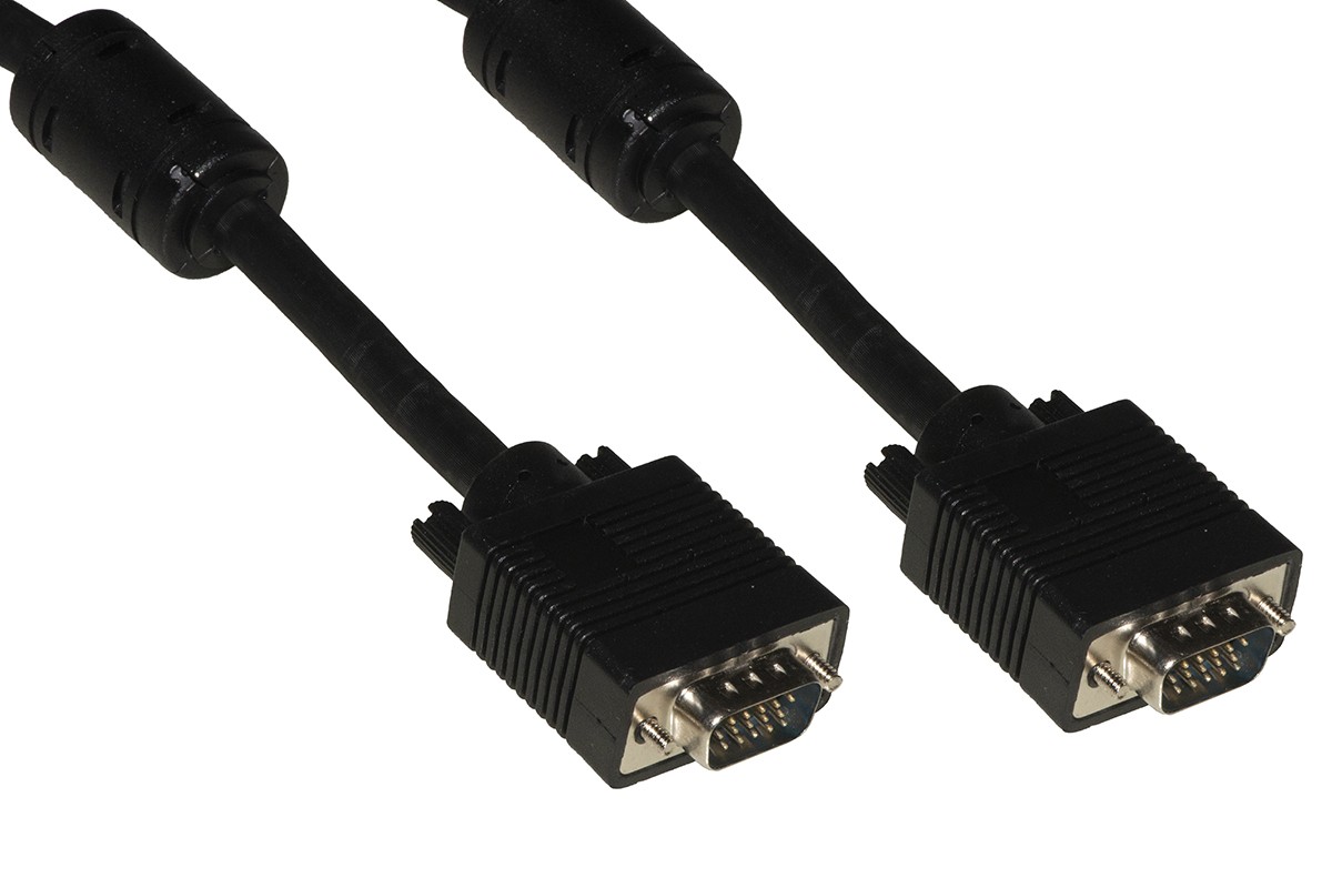 Cavo Vga Monitor 15 Poli Maschio/Maschio Mt 3 Con Ferrite Con 15 Fili Collegati Colore Nero