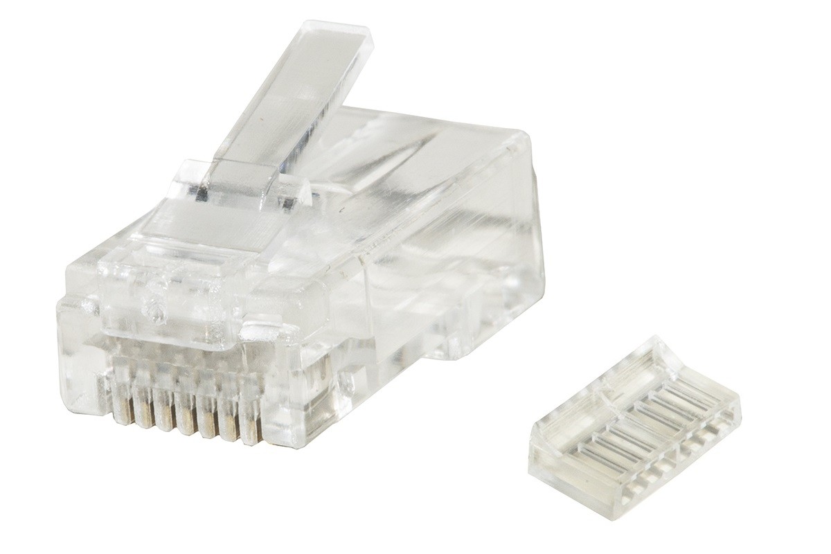 Confezione 10 Plug Rj45 8/8 Per Cavo Rete Cat.6A 23Awg Solido/Flessibile Con Inseritori