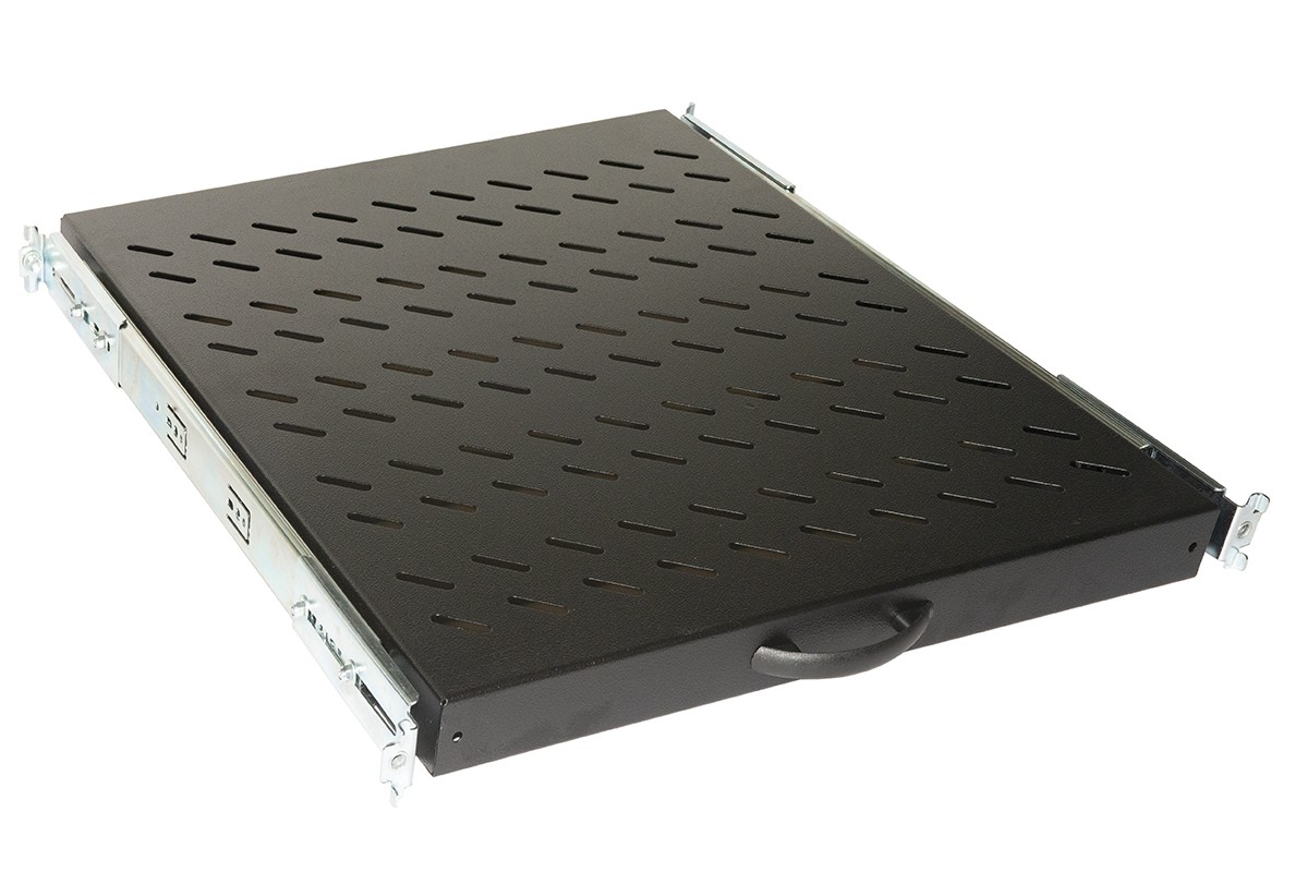 Ripiano Universale Per Armadio Rack Estraibile Su Binari Telescopici 1 Unita' Nero 370 0Mm.